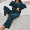 Transfronteiriço Aliexpress Amazon Ebay Novo Produto Cardigan de Pijama de Veludo Conjunto de Calça Longa Roupa de Casa Roupa de Dormir Feminina