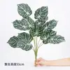 Novo Arranjo Simulado 12 Cabeças Cauda de Fênix Folhas Grandes Plantas Verdes Decoração de Paisagismo de Chão Caixa de Flores Arranjo de Flores Folha de Tartaruga com Borda Branca