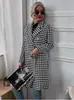 2021 Otoño e Invierno Europeo y Americano Nuevo ebay Amazon moda estampado de pata de gallo solapa manga larga abrigo largo de lana