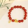 Pulsera de Ágata Roja Natural para Mujer, Año Nuevo, Año del Caballo, Pulsera del Año del Zodiaco, Caballo del Zodiaco, Joyería de Regalo con Cuentas Rojas de la Fortuna