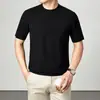 Camiseta de Tricô Leve de Luxo Fina com Meia Manga para Primavera e Outono para Homens, Fashionável e na Moda, Simples, Gola Meia-Alta, Base de Lã
