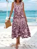 2025 Comércio Exterior Transfronteiriço Vestido Estampado Boêmio Moda Verão Feminina Elegante Gola Redonda Sem Mangas