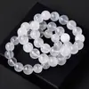 Pulseira de cristal branco natural, contas redondas de cristal branco fosco, pulseira de contas de cristal de fio único para mulheres, joias DIY, pulseira de cristal branco leitoso