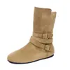 Belleza de Calzado Botines Cortos para Mujeres Petites 2026 Estilo Western Punta Redonda Tacón Oculto Rad Retro Caña Corta Hebilla Estilo Nuevo Marrón
