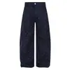 Calça jeans casual azul marinho com poá, cintura alta, corte curvo e perna larga, estilo retrô de nicho, modelagem solta, unissex