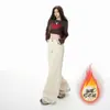Naranja Infantil # Estilo Primavera Nuevo Pantalones Casuales de Pana con Forro Polar de Pierna Ancha para Mujer, Corte Holgado, Adelgazantes, Cálidos, Versátiles, Pantalones Largos hasta el Suelo.