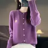 Top, Blusa, Chaqueta, Suéter de Cuello Redondo, Cárdigan de Punto Bordado 26, Estilo Nuevo Suelto para Mujer, Andi Terciopelo Estilo Otoñal Chic