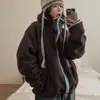 Chamarra casual con capucha de forro polar estilo ins coreano Dongdaemun para mujer, otoño e invierno, top cálido casual holgado 19435