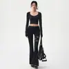 Pantalones de Pierna Ancha Sin Vergüenza Huecos Transpirables Pantalones de Tiburón Otoño Cintura Alta Levanta Glúteos Adelgazantes Ropa Deportiva de Yoga para Mujer