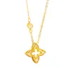 Pulsera y Collar de Trébol de Cuatro Hojas Hueco en Oro Cepillado con Diamantes, Nueva Cadena para Clavícula de Trébol de Cuatro Hojas Estilo Chino