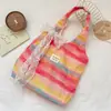 67283 Bolso Tote Rayado Pintura al Óleo Degradado Arcoíris, Bolso de Hombro de Lona de Gran Capacidad para Salidas de Verano
