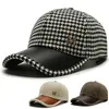 Gorra de Béisbol con Visera de Cuero Estampado Houndstooth a Cuadros con Logo 'm' Estilo Coreano Ins para Mujer Otoño e Invierno Versátil Moda Gorra de Béisbol Sombrero de Moda