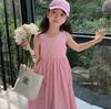 Ropa para Niñas Vestido Chaleco de Algodón 2025 Nuevo Verano Niñita Rosa Manga Corta Vestido de Princesa Vestido de Bebé
