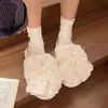 Diadema con Lazo Rojo de Red Zapatillas de Media Suela Zapatos de Algodón para Mujer 2026 Otoño Invierno Nuevos Zapatillas Suaves Antideslizantes de Piel para Interior