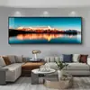 Pintura Decorativa para Sala de Estar con Fondo del Sol Dorado Brillando sobre las Montañas, Pintura Colgante de Pared de Fondo para Sofá Lujosa y Elegante, Paisaje para Oficina