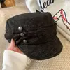 Chapéu Equestre de Metal Retro Plissado Estilo Coreano para Mulheres Outono Versátil Chapéu Plano Boina Afina Rosto Circunferência Craniana Grande