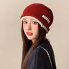 Gorro Tejido de Estilo Japonés para Mujer con Cordón y Borde Enrollado para Otoño e Invierno, Gorro Versátil para el Frío que Protege las Orejas, Gorro de Lana que Adelgaza el Rostro