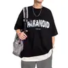 Venta Directa de Fábrica de Camiseta de Algodón de Verano para Hombre con Mangas de Tres Cuartos, Estilo Hong Kong, Cuello Redondo, Mangas Cortas, Corte Holgado, Top de Manga Media con Estampado de Letras