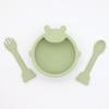 Tigela de Urso de Silicone para Crianças Atacado Transfronteiriço, Alimentação de Comida Complementar Garfo e Colher Urso Conjunto de 3 Peças Talheres para Bebê, Anti-Queda e Fácil de Limpar