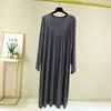 Vestido de Manga Comprida Primavera e Verão 2022 Novo Solto Algodão Modal Plissado em V Saia Longa Meia-Idade Casa Roupa de Dormir Feminina