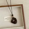 Collar Largo de Cuerda Trenzada con Colgante de Madera Color Café Geométrico para Mujer, Sencillo de Moda Tendencia Personalidad Versátil Gargantilla Cadena de Suéter