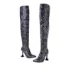 Tallas 34-47 Estampado de Leopardo Tacón de Aguja Zapatos Versátiles Botas de Cuero para Mujer Otoño e Invierno Talla Grande Transfronterizas Punta Fina Tacón Súper Alto Botas Martin