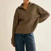 Suéter de Punto Grueso Holgado con Solapa y Media Cremallera para Mujer, Personalizado de Fábrica, Versátil para Otoño Invierno, Capa Base