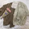 Casaco curto solto e leve de verão 2025, caimento slim, cardigã de tricô de manga longa, camisa para ar condicionado, xale para mulheres, branco