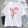 Camiseta Feminina Estampada Flores de Cerejeira Streetwear Respirável Macia Moda Manga Curta Oversized Esportiva