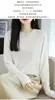 Suéter de punto ligero de manga larga para mujer, de lana soluble en agua, hilado fino, color liso simple, cuello redondo, estilo jersey, top versátil, camiseta