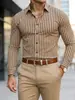 Camisa de Manga Larga Rayada Casual de Negocios para Hombre Nueva Camisa Elástica en Cuatro Direcciones