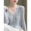 Cárdigan de punto de seda helada diseñado para mujer, manga larga de verano, exterior corto, camisa de aire acondicionado, chal de protección solar, top, blusa