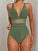 Nuevo Bikini Sólido con Malla Empalmada Sexy de una Pieza para Mujer - Amazon Europeo y Americano 2026