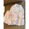 Pijama Docinho Feminino Rosa Listrado de Dachshund para Mulheres 2026 Nova Coleção Primavera e Verão Conjunto de Mangas Longas e Shorts para Casa para Mulheres
