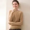 Estilo Suave e Simples~ Suéter de Cashmere para Mulheres com Gola de Bainha Enrolada Sem Costura Gola Redonda Solto Emagrecedor Tricô Suave e Aderente Camada Base de Suéter