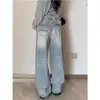 Jeans Bordados Estilo Retro Americano con Forma de Cuchillo Curvo para Mujer, Pantalones de Pierna Ancha Recta Sueltos de Cintura Alta para Primavera y Otoño, Largos hasta el Suelo