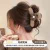 Accesorio para el cabello de pinza de tiburón marrón, de bajo volumen, esponjoso, para peinado semi-recogido, pinza grande de oso para el cabello, pinza de garra con orejas de gato y borla elegante para mujer
