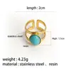 Anillo vintage versátil transfronterizo europeo y americano con turquesa y perlas, anillo abierto de acero inoxidable chapado en oro de 18 quilates
