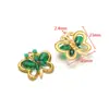 Pingente de aço inoxidável dourado de trevo de quatro folhas e coração com gema DIY para colar, pulseira, brincos, acessórios, acessórios, atacado