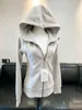 Jaqueta com capuz slim fit para mulheres, novo estilo de início de outono, modelagem que afina a silhueta, com ombros retos e cintura marcada, adequada para usar em camadas no outono e inverno, cardigã com capuz estilo americano