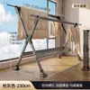 Perchero plegable de pie para uso doméstico en balcón o interiores, tendedero de doble barra de acero inoxidable engrosado para edredones, perchero multifuncional de almacenamiento