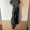 Jeans de diseño retro americano curvo con botones largos transfronterizos para hombre, pantalones holgados de pierna ancha de longitud hasta el suelo de alta costura para otoño, modernos