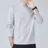 Camisa Base de Manga Larga para Hombre Coreano de Cuello Medio Otoño e Invierno Ropa de Hombre de Moda Camiseta Negra Lisa