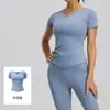 Top Deportivo de Manga Corta para Mujer, Cuello en V, Ajuste Delgado de Alta Elasticidad, Camiseta de Fitness para Correr, Adelgazante, Secado Rápido
