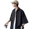 Camisa Rayada Estilo Ins de Hong Kong para Hombre de Manga Corta Verano Moda Coreana Estudiantil Casual Combinable Suelta de Siete Mangas