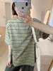 Compra Direta da Coreia Camiseta de Manga Curta Listrada Feminina Verão 2026 Nova Moda Roupas Femininas Solta Casual Top Dongdaemun