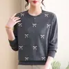 Camiseta base de punto de cuello redondo para mujeres de mediana edad y mayores, estilo primavera y otoño, suéter pullover elegante para madres, suéter fino para abuelas