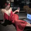 Lencería sexy para coquetear, vestido largo de encaje estilo francés para señoras maduras, uniforme seductor de deseo puro para discoteca, ropa de noche 1543