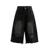 Shorts Jeans Americanos Desconstruídos Rasgados com Franjas para Homens e Mulheres Marca Trendy Calças Sete-Décimos Wide-Leg Vintage Design de Rua Calças de Comprimento Médio