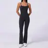 Mono de yoga de una pieza estilo europeo y americano, ajustado, con bloques de color, con doble tirante y pantalón largo ligeramente acampanado, mono deportivo de Pilates y fitness para mujer